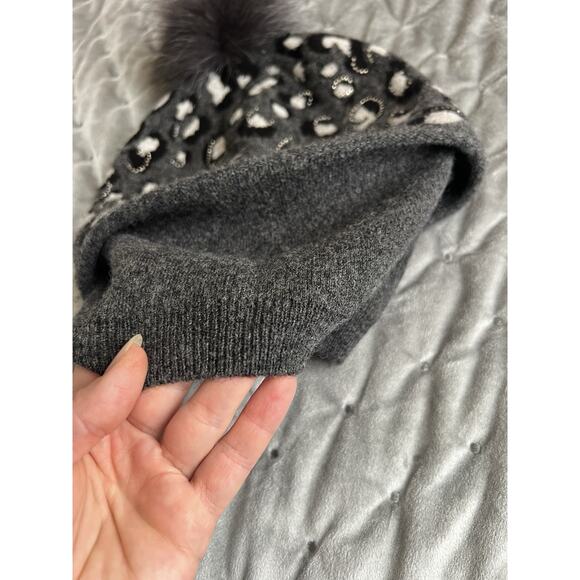 Mitchie\'s Wool Fur Pom Embellished Gray Beanie Hat One Size main image 6